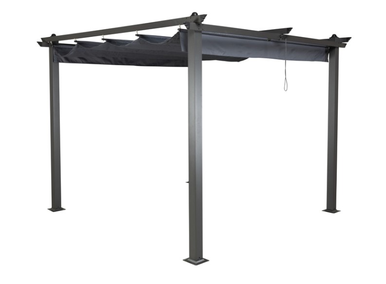 Byggsats avsedd för montering till en komplett konstruktion i form av en pergola (trädgårdspaviljong) med måtten 300 x 300 x 250 cm. 

Pergolan har en stomme tillverkad av aluminium och ett takskydd av polyester.

Varje stolpe är försedd med fotplatta med förborrade hål, vilket gör att pergolan kan fästas i exempelvis en altan, för en fast montering.