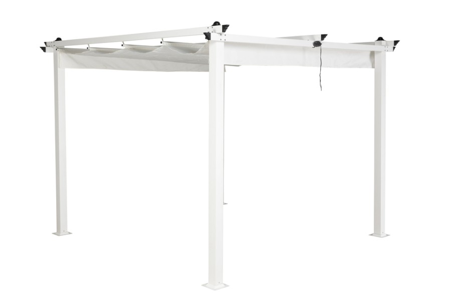 Byggsats avsedd för montering till en komplett konstruktion i form av en pergola (trädgårdspaviljong) med måtten 300 x 300 x 250 cm. 

Pergolan har en stomme tillverkad av aluminium och ett takskydd av polyester.

Varje stolpe är försedd med fotplatta med förborrade hål, vilket gör att pergolan kan fästas i exempelvis en altan, för en fast montering.