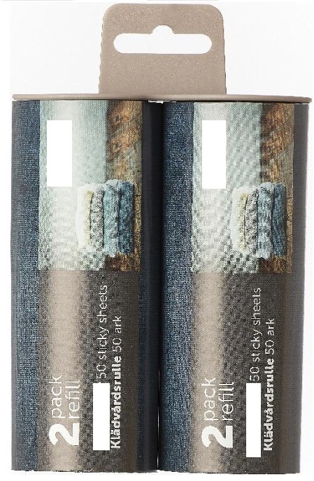 Refill till klädvårdsrulle, 2-pack.
Klädvårdsrullen används för att ta bort hår, ludd m.m. från t.ex. kläder och möbler.
Refillen består av självhäftande papper på rulle enligt uppgift bestående av 50 ark med en total längd av sju meter och med en bredd av 12 cm samt omsluten av ett skyddspapper. Pappersarken, tillverkade av trämassa, är på ena sidan belagda med syntetiskt gummilim.
Refillerna är försedda med en hängare för försäljning i detaljhandeln.