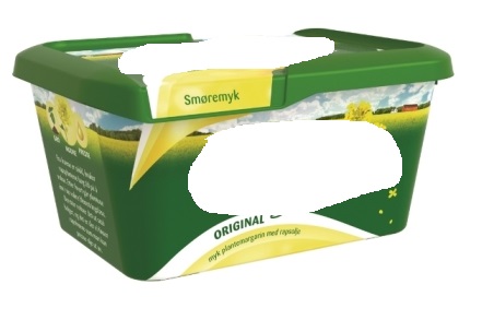 Margarin
Margarin enligt uppgift i bredbar form innehållande vatten, rapsolja, vegetabiliskt fett, kärnmjölk, modifierad stärkelse, smörolja, syrakultur, salt, emulgeringsmedel, mjölksyra, natriumcitrat, citronsyra, kaliumsorbat, arom och vitaminer (A och D). Margarinet föreligger i detaljhandelsförpackning om 400 g.