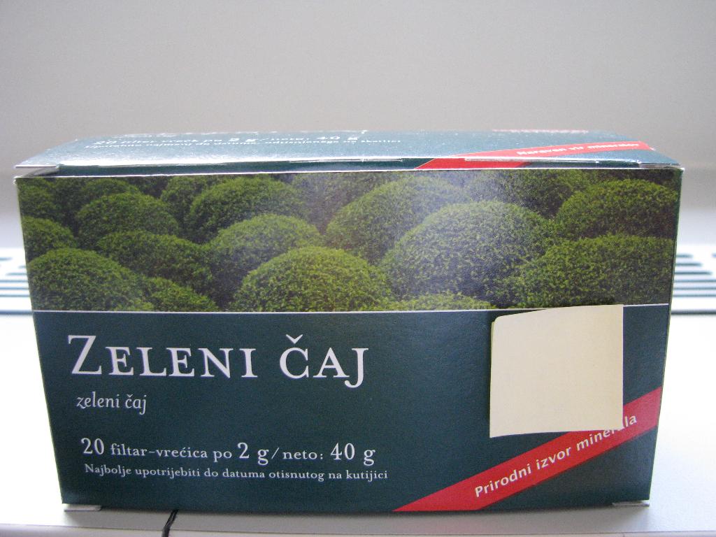 Zeleni čaj, nefermentiran, v obliki drobirja zeleno rjave barve, pakiran v filter vrečke po 2 g.

Uporablja se za pripravo herbalnih napitkov.

Pakirano v obliki za prodajo na drobno, po 20 filter vrečk v kartonsko škatlico. Skupna masa je 40 g.