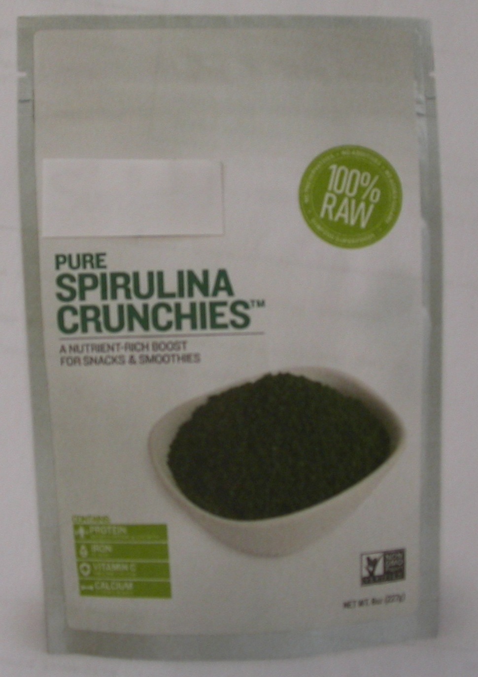 Prehransko dopolnilo, ki vsebuje mlete, stisnjene in posušene mrtve enocelične alge Spirulina, v obliki koščkov.

Pakirano v embalaži za prodajo na drobno, v vrečkah po 113 g ali 227 g.

Priporočena dnevna količina je 8 g.