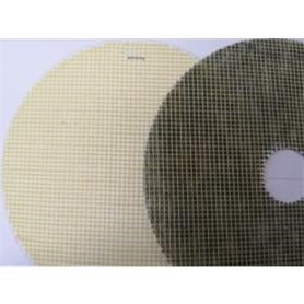 Mrežice iz steklenih vlaken, impregnirane s smolo, rumene barve, prožne, okrogle oblike (v obliki diska) različnih zunanjih premerov (114 ali 124 mm) z luknjo premera 24 mm v središču. Gramatura mrežice je 85 g/m2.
Izdelek se uporablja za izdelavo umetnih brusov.