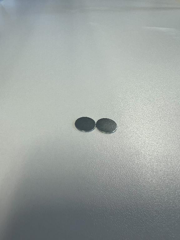 Trajni kovinski magneti z obliko ploščatega diska premera 12 mm.
Magneti z materialno sestavo: Pr = 0,5 – 3 mas. %, Nd = 25 – 32 mas. %, Fe = 65 - 70 mas. %, B = 0,8 – 1,2 mas. %, Al = 0 – 1 mas. %, Dy = 0,1 – 0,4 mas. %, Cu = 0 – 0,15 mas. % in Nb = 0 – 0,8 mas. %, se uporabljajo v proizvodnji magnetnih ploščic.