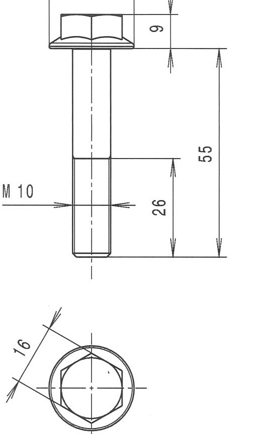 Skrutka z pozinkovanej ocele DIN 6921 M10x55, pevnosť v ťahu 1040 MPa, súčasť uloženia prevodovky OA. Vyrobené a dovážané z TW.