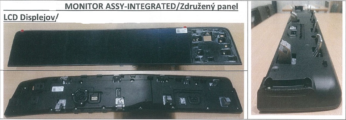 Združený panel LCD displejov -zobrazovacie  elektronické zariadenie zložené z dvoch na sebe nezávislých displejov o rozmere 12,3“ (= 31,25 cm), obe vsadené do jedného plastového krytu o rozmeroch 800 mm x 122 mm, spredu prekrytého zakriveným priehľadným sklom. Do spoločného krytu je osadený aj reproduktor pre zvukovú signalizáciu výstražných znamení. Zariadenie samo o sebe nemá dotykovú vrstvu ani tlačidlá, či klávesnicu a teda nie je ho možné nijako samostatne ovládať. Zariadenie obsahuje dosku plošných spojov, ktorej hlavnou úlohou je spracovanie/rozklad sériového VIDEO signálu (tzv. deserializácia), a usporiadanie do signálu vhodného pre zobrazenie na samotných LCD. Neobsahuje komponenty na konverziu videosignálov.