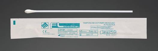 Bavlnený tampón na PVC tyčinke, sterilný a neimpregnovaný, určený na odbery nenáročných baktérií, výtery z krku, ucha a nosa. Tyčinka je z PVC plastu a na jej konci je bavlnený tampón bielej farby.
Tampón je individuálne balený v obale papier/fólia (z vrchnej strany priesvitný plast a zo spodnej strany papier). Tovar je určený na predaj v malom.