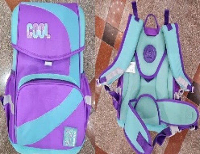Školský batoh pre deti. Vonkajší povrch tovaru je z textilného materiálu, telo školského batohu je z textilu (polyester 600x600D 87T), podšívka (210T HD polyester), sieťovina (350G), spodná časť tovaru je z EVA, zips typu SBS. Tovar je určený pre použitie ako školská taška pre 1. stupeň základných škôl. Vnútorná časť školského batohu tvorí veľká komora s menšou priehradkou, v prednej časti tovaru sa nachádza menšia priehradka na zips, z bokov tovaru sú dostupné dve vrecká na zips.