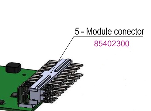 Nožový konektor 25 - pólový. Skladá sa z elektricky vodivých kontaktov osadených v plastovom puzdre. Slúži na vytvorenie elektrického obvodu medzi vodivými cestami dosky plošného spoja a elektrickou kabelážou.
