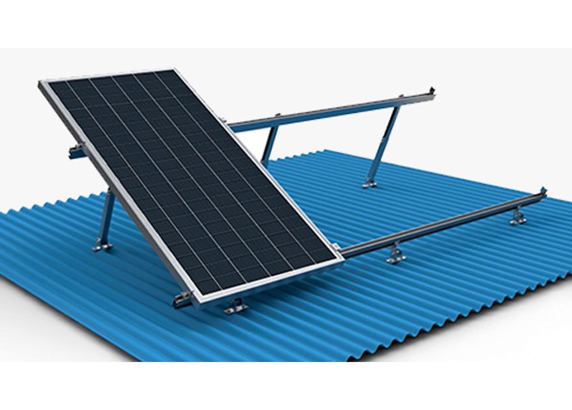 Montážny set nosnej konštrukcie na upevnenie 4 kusov fotovoltaických panelov. Jednotlivé časti sú vyrobené z hliníka
Set pozostáva:
-koľajnica s dĺžkou 4800 mm – 2 ks,
-vnútorná svorka – 35 mm – 6 ks (súčasťou svorky je skrutka z pozinkovanej ocele),
-ukončovacia svorka – 35 mm – 4 ks (súčasťou svorky je skrutka z pozinkovanej ocele),
-uzemňovacia svorka – 34 x 34 mm – 3ks,
-uzemňovacie oko – 20 mm – 1 ks (súčasťou svorky je skrutka z pozinkovanej ocele),
-strešný hák – 10 ks + 10 ks svoriek, ktoré sú súčasťou háku na uchytenie lišty na hák,
- 30 ks samorezných skrutiek s podložkou s gumovým tesnením z pozinkovanej ocele na uchytenie strešných hákov na strechu.
Jednotlivé komponenty okrem koľajníc sú zabalené v krabici s rozmerom 25x20x16 cm. Koľajnice sú voľne ložené v kontajneri kvôli ich rozmerom.