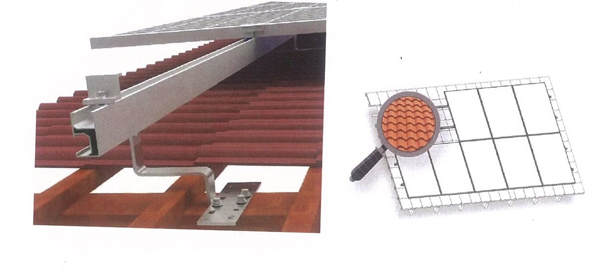 Konštrukčný set pre upevnenie solárnych panelov na šikmú strechu. Ide o konštrukciu, ktorá je v rozmontovanom stave.
Set obsahuje:
- hlavnú časť konštrukcie tvoria 4 ks hliníkové profily v dĺžke 4400 mm (profil K-01-4400)
- 20 ks - strešný hák na uchytenie solárneho panelu alebo lišty K-10 so skrutkou a maticou (z ocele)
- 20 ks - dištančná doska 5 mm (z ocele)
- 60 ks - vrut do dreva 100 mm (z ocele)
- 2 ks - konektor montážneho profilu (hliník) + skrutky a matice (oceľ)
- 8 ks - koncová svorka 35 mm + skrutka a matica (oceľ + hliník)
- 14 ks - stredová svorka K-05 pre rám 35 mm + skrutka a matica (oceľ)
- 7 ks - uzemňovacia podložka (oceľ)

Sety sú balené podľa komponentov, zodpovedajúc ich povahe. Profily sú v ochrannej fólií po 12 alebo 24 ks. Ostatné komponenty sú balené podľa ich druhu a povahy v krabiciach v zodpovedajúcom a primeranom počte.