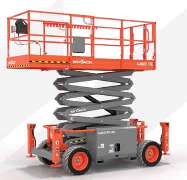 Scissor Lift which is a mobile elevating work platforms.

The scissor lift has a 9.75m raised platform height, 11.75 working height, with a CE Specification 48V DC system, universal charger.  
It has a 4 x 4 drive, 1.52m roll out deck extension, foam filled tyres, tubular scissor guards, relay based controls, load sensing system.

The gross vehicle weight is 3780kg (3845kg including O/R), with a platform capacity of 454 kg