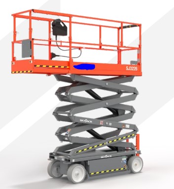 Scissor Lift mobile elevating work platforms.

The scissor lift is 6.10 metre raised platform height, 8.10 metre working height, CE specification 24V DC, universal charger.

It has solid, on-marking grey tyres, a 0.91metre roll out extension deck , pothole protection and integral control and load sensing system.

Gross vehicle weight 1967 kg,  platform capacity of 408 kg.
Scissor Lift mobile elevating work platforms.
