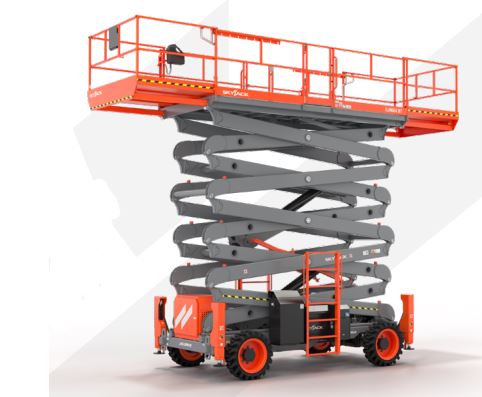 A Scissor Lift (MEWP) with an axle based 4x4 drive with selectable diff lock
A vehicle equipped with a hydraulic elevating work platform
19.51m raised platform height
21.51m working height
CE Specification
dual 1.52m manual decks extensions
solid black tyres
Kubota Stage V diesel engine without DPF
independent/auto outriggers, SKYCODED integral control and load sensing system
GVW 9,979kg
Platform capacity of 513kg